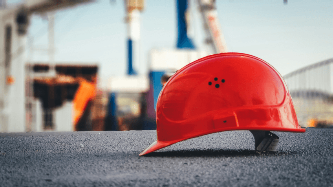 Hard hat on a workbench