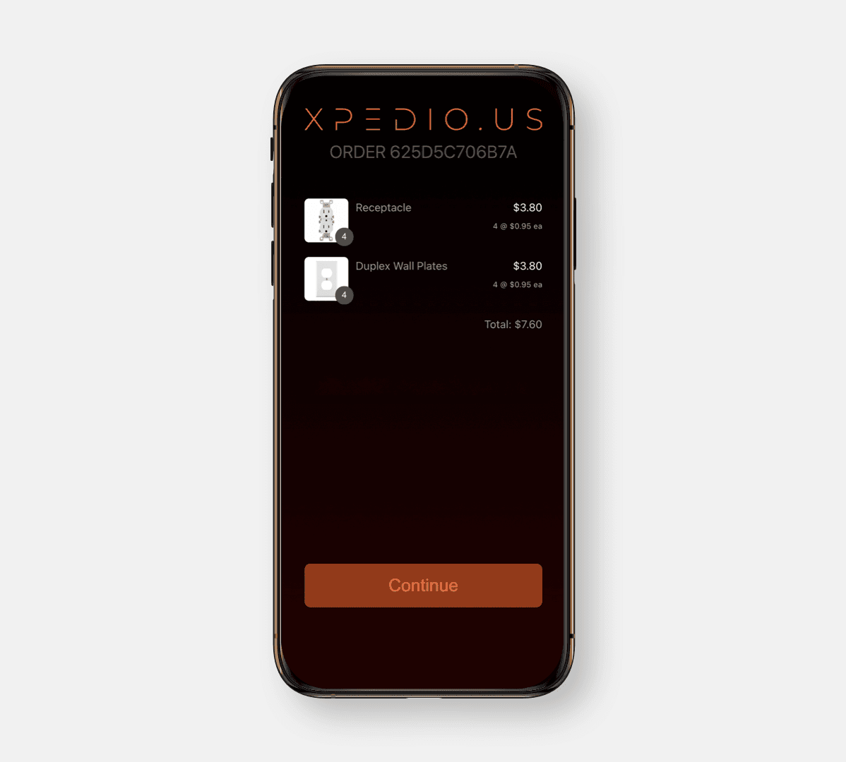 Mockup of the Xpedious app on a phone